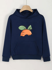 Girls Carrot Print Hoodies Comfy Hooded Pullover With Pocket