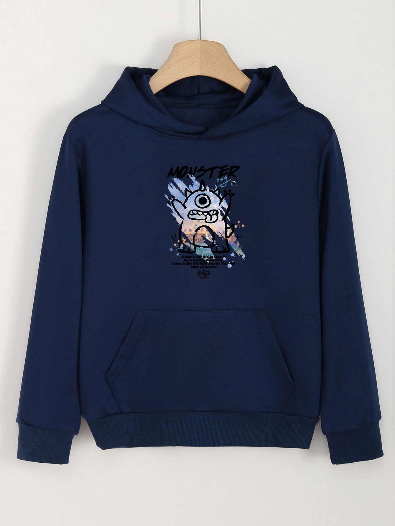 Girls Cartoon Monster Pattern Hooded Sweatshirt