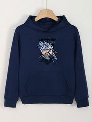 Girls Cartoon Monster Pattern Hooded Sweatshirt