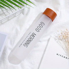 Frosted Glass Happy Face Cup 12.69oz with Hemp Rope, Portable Tea Water Bottle
