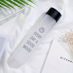 Frosted Glass Happy Face Cup 12.69oz with Hemp Rope, Portable Tea Water Bottle