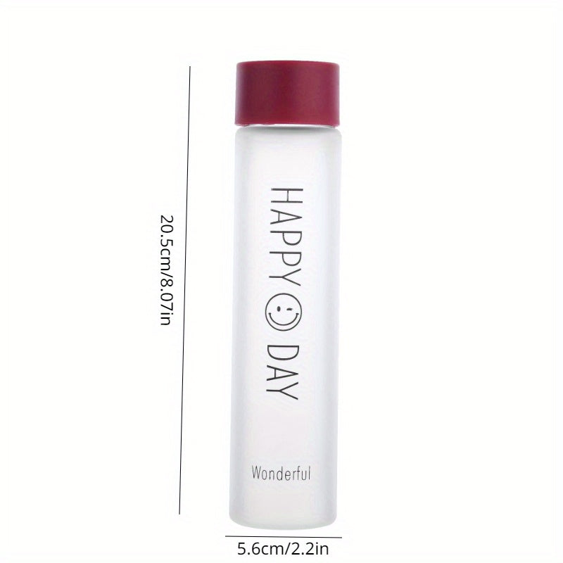 Frosted Glass Happy Face Cup 12.69oz with Hemp Rope, Portable Tea Water Bottle