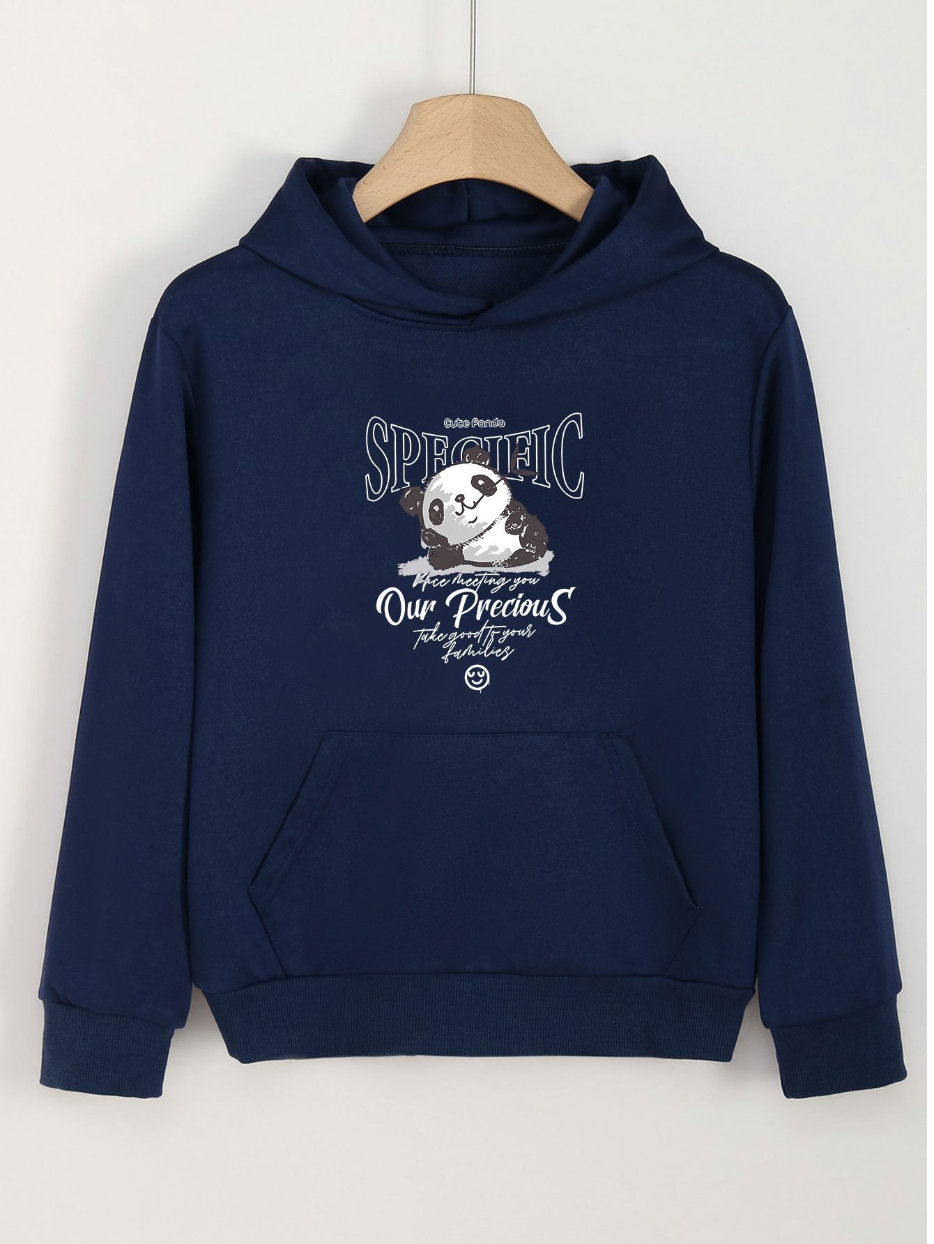 Girls Panda Print Hoodies Comfy Hooded Pullover With Pocket