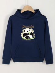 Girls Panda Pattern Hooded Sweatshirt Long Sleeve Pullover