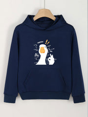 Girls OK Duck Print Hoodies Comfy Hooded Pullover With Pocket