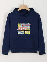 Girls Heart & Hard Work Print Hoodie Comfy Pullover Spring Fall Gift