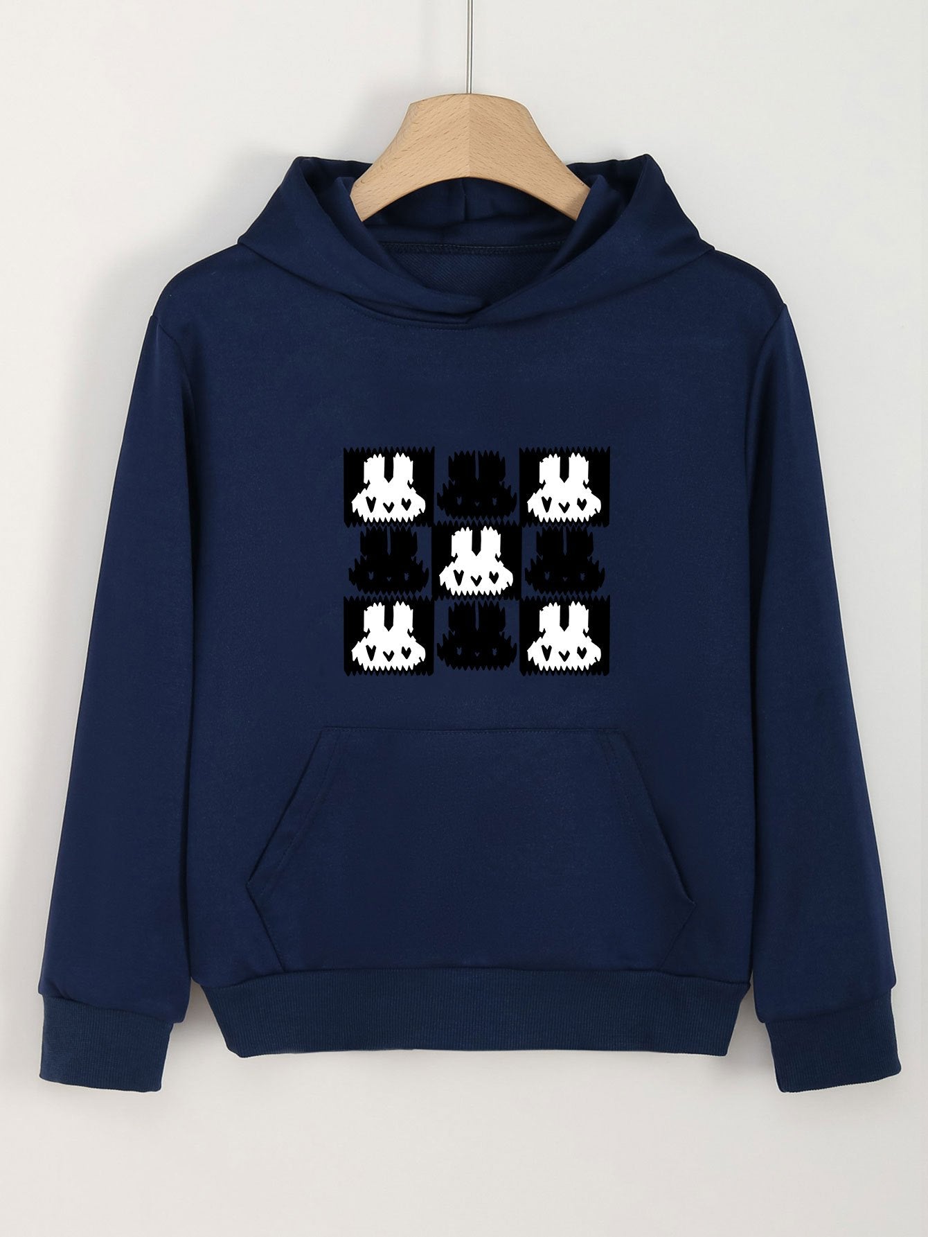Girls Cartoon Rabbits Pattern Hooded Sweatshirt Long Sleeve