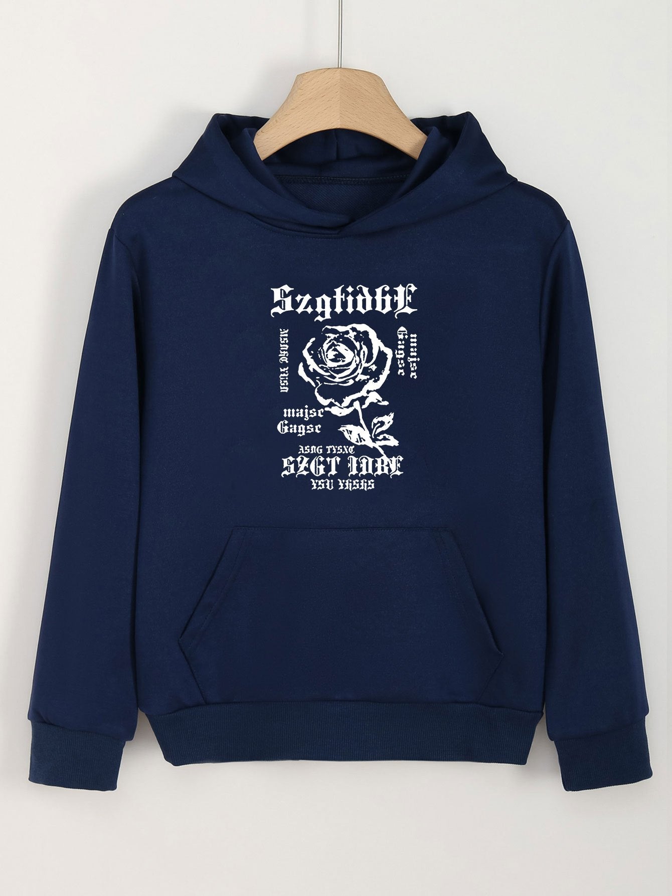 Girls Rose Pattern Hooded Sweatshirt Long Sleeve