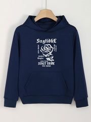 Girls Rose Pattern Hooded Sweatshirt Long Sleeve