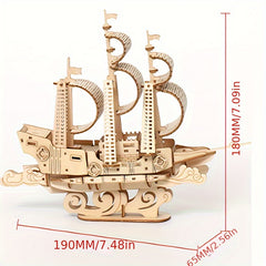 3D Wooden Puzzle Ocean Sailboat Model DIY Assembly Toy Gift