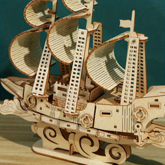 3D Wooden Puzzle Ocean Sailboat Model DIY Assembly Toy Gift