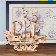 3D Wooden Puzzle Ocean Sailboat Model DIY Assembly Toy Gift