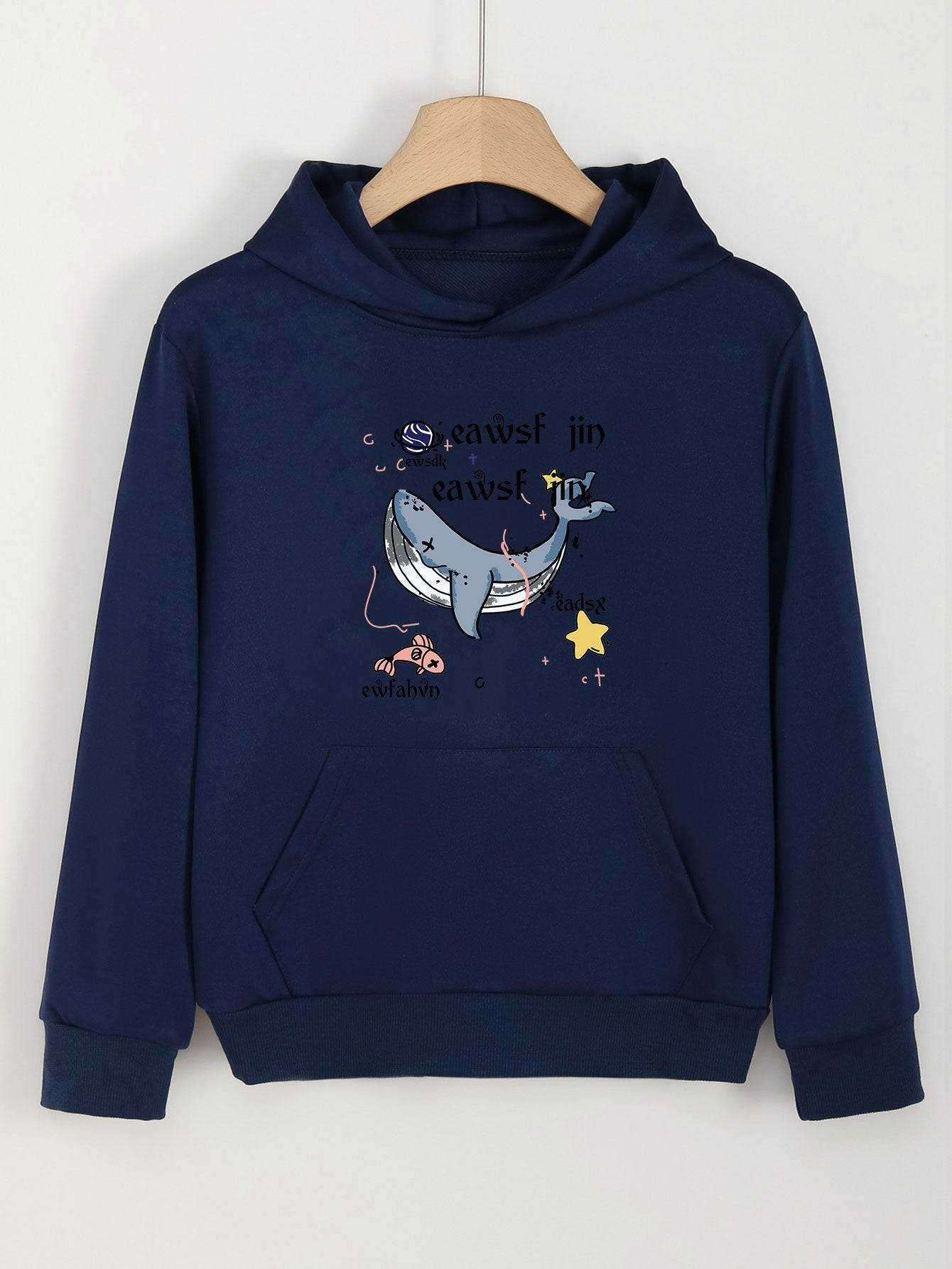 Girls Cartoon Whale Long Sleeve Hooded Sweatshirt