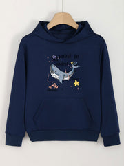Girls Cartoon Whale Long Sleeve Hooded Sweatshirt