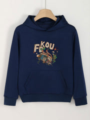 Girls Bus Pattern Hooded Sweatshirt Pullover for Girls
