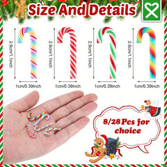 28pcs Rainbow Mini Faux Christmas Candy Cane Decorations DIY Crafts Sticker