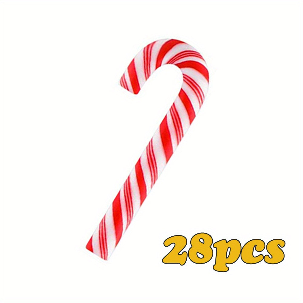 28pcs Rainbow Mini Faux Christmas Candy Cane Decorations DIY Crafts Sticker