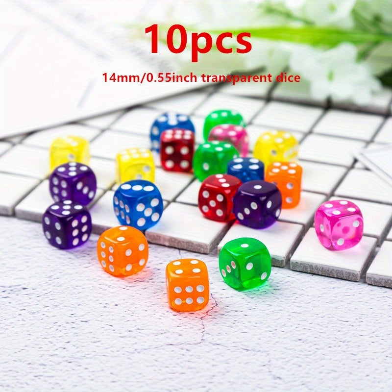 10 Acrylic Transparent Dices 14mm 0.55 Inch Party Supplies