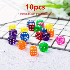 10 Acrylic Transparent Dices 14mm 0.55 Inch Party Supplies
