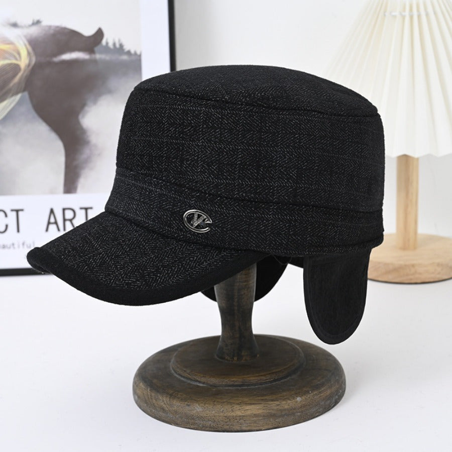 Winter Velvet Flat Top Hat for Old Men - Coldproof Warm Cap