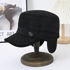 Winter Velvet Flat Top Hat for Old Men - Coldproof Warm Cap