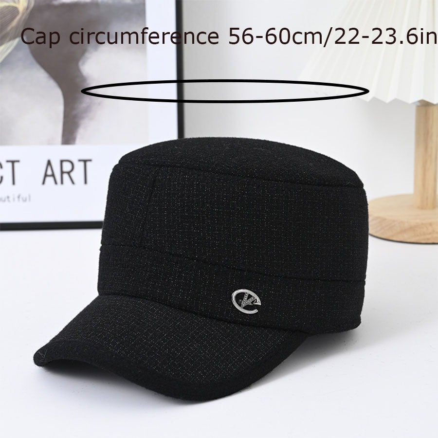 Winter Velvet Flat Top Hat for Old Men - Coldproof Warm Cap