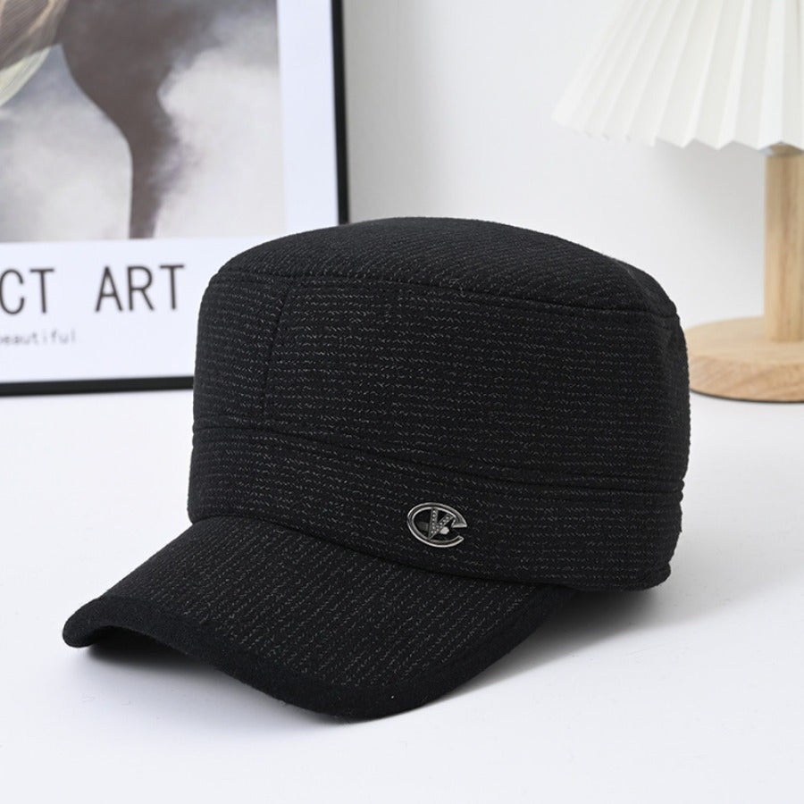 Winter Velvet Flat Top Hat for Old Men - Coldproof Warm Cap