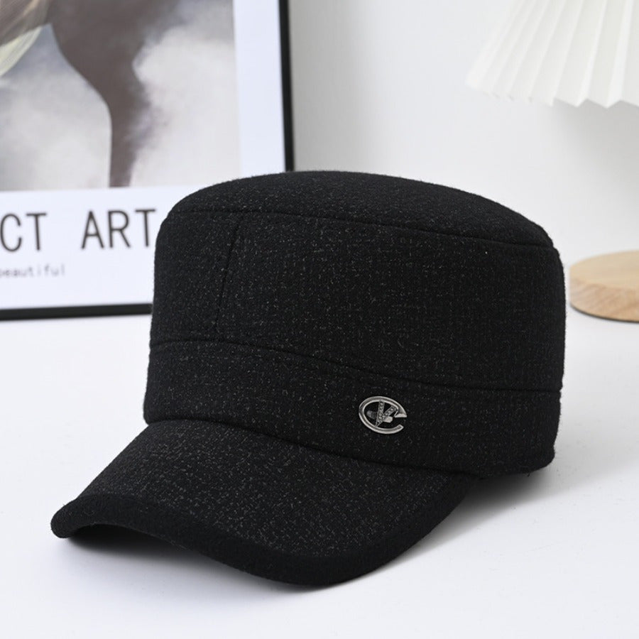 Winter Velvet Flat Top Hat for Old Men - Coldproof Warm Cap