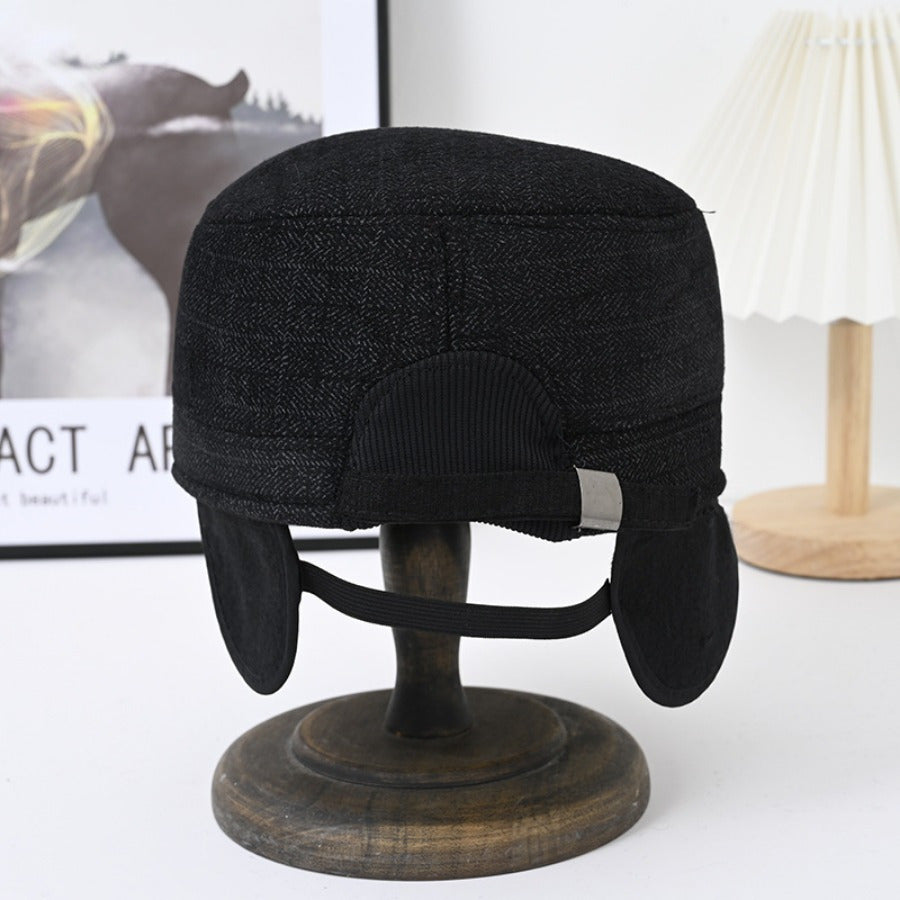 Winter Velvet Flat Top Hat for Old Men - Coldproof Warm Cap