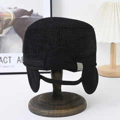 Winter Velvet Flat Top Hat for Old Men - Coldproof Warm Cap