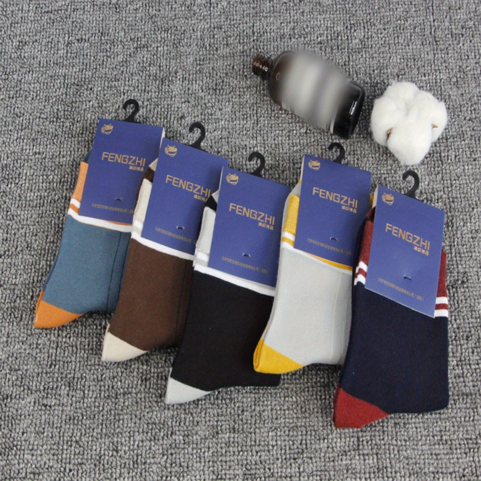 Men's Block Striped Crew Socks Cotton Blend Casual Outdoor Activities
