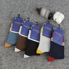 Men's Block Striped Crew Socks Cotton Blend Casual Outdoor Activities