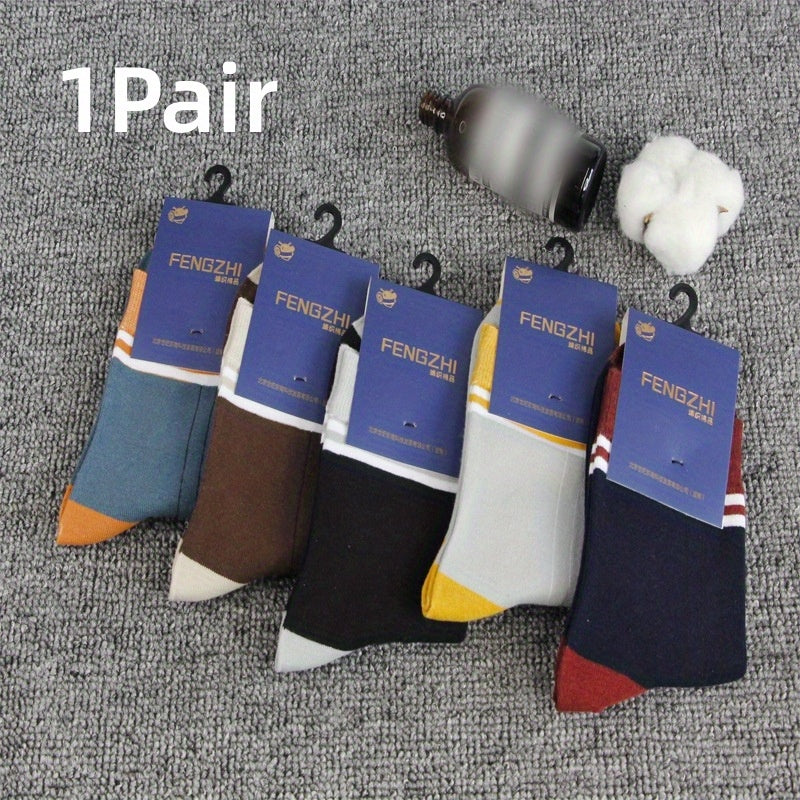 Men's Block Striped Crew Socks Cotton Blend Casual Outdoor Activities