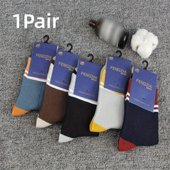 Men's Block Striped Crew Socks Cotton Blend Casual Outdoor Activities