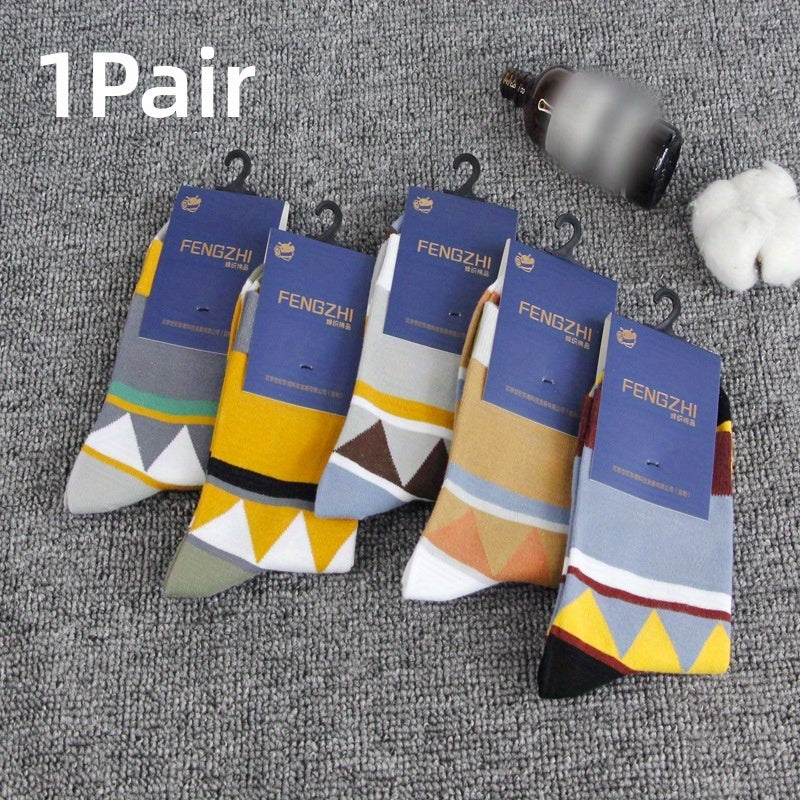 Men's Block Striped Crew Socks Cotton Blend Casual Outdoor Activities