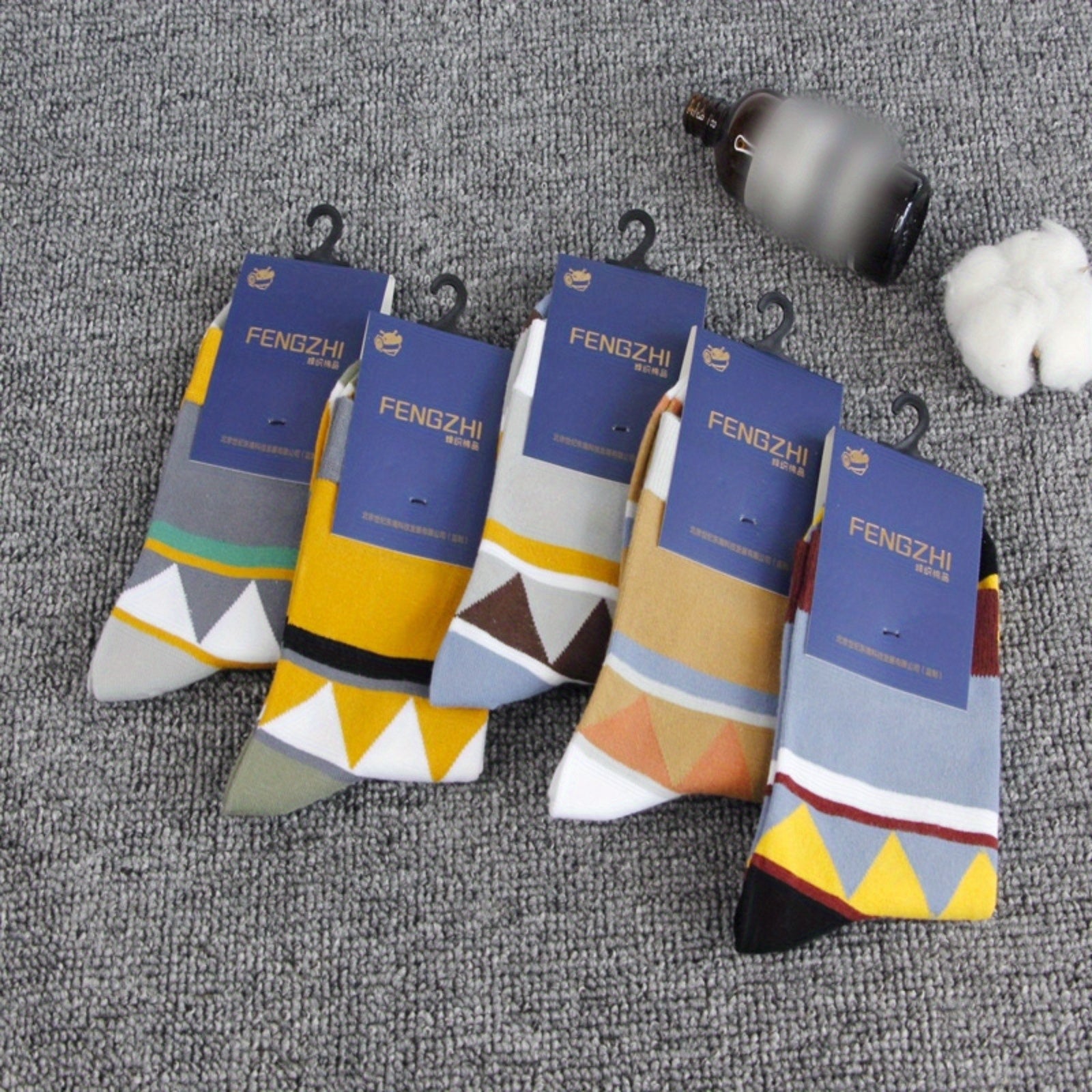 Men's Block Striped Crew Socks Cotton Blend Casual Outdoor Activities