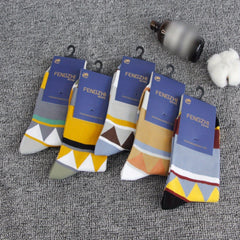Men's Block Striped Crew Socks Cotton Blend Casual Outdoor Activities