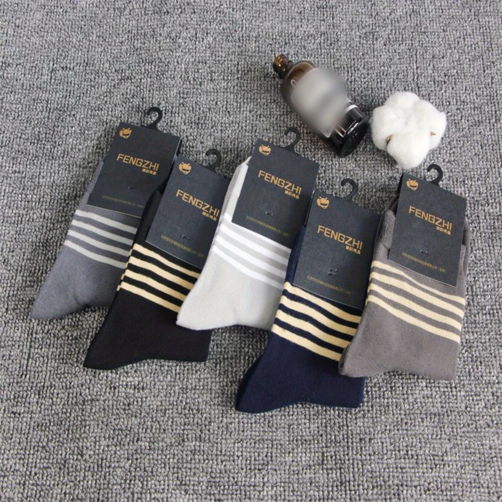 Men's Block Striped Crew Socks Cotton Blend Casual Outdoor Activities