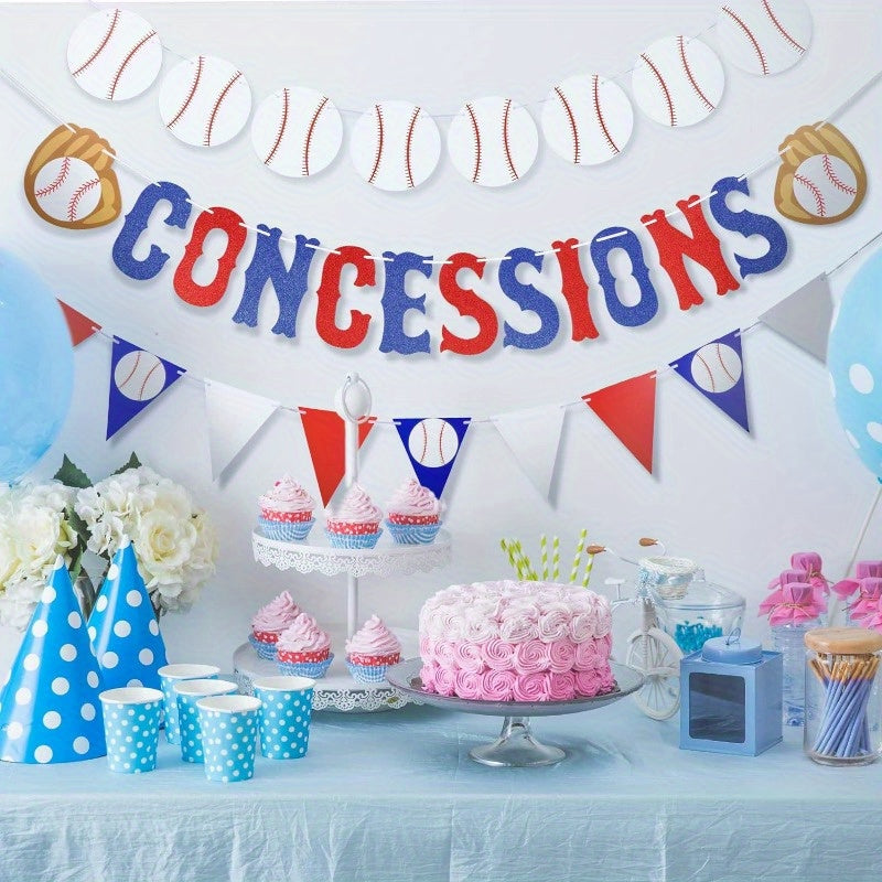 3pcs Baseball Banner Glitter Bunting Flag Sports Theme Party Decoration