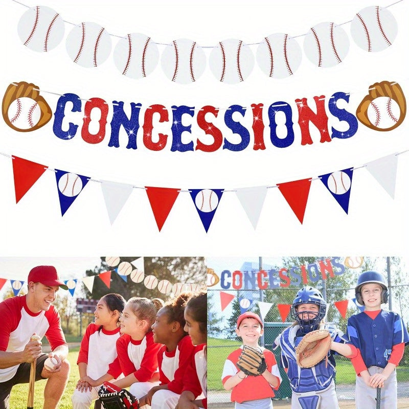 3pcs Baseball Banner Glitter Bunting Flag Sports Theme Party Decoration