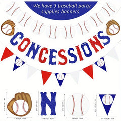3pcs Baseball Banner Glitter Bunting Flag Sports Theme Party Decoration