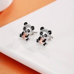 Panda Hug Pink Love Stud Earrings Gift For Family Friends Birthday Christmas