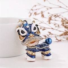 Chinese Style Rhinestone Lion Keychain