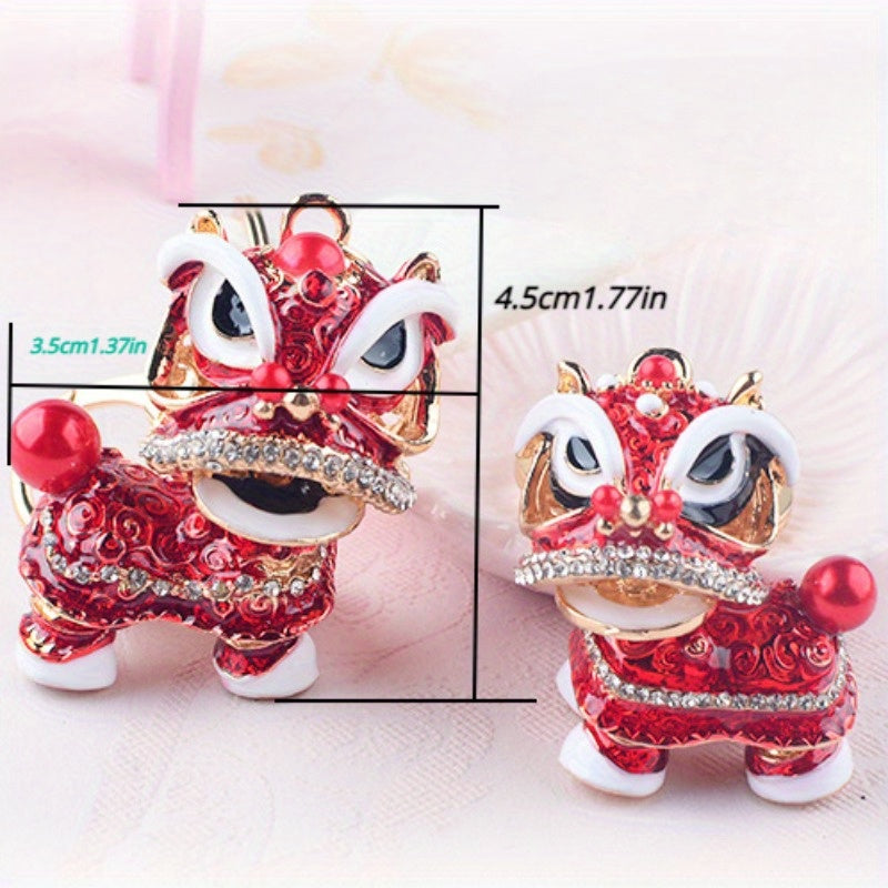 Chinese Style Rhinestone Lion Keychain