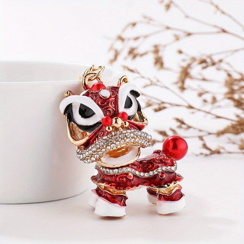 Chinese Style Rhinestone Lion Keychain