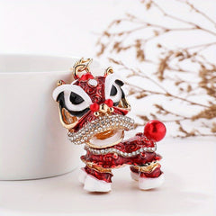 Chinese Style Rhinestone Lion Keychain
