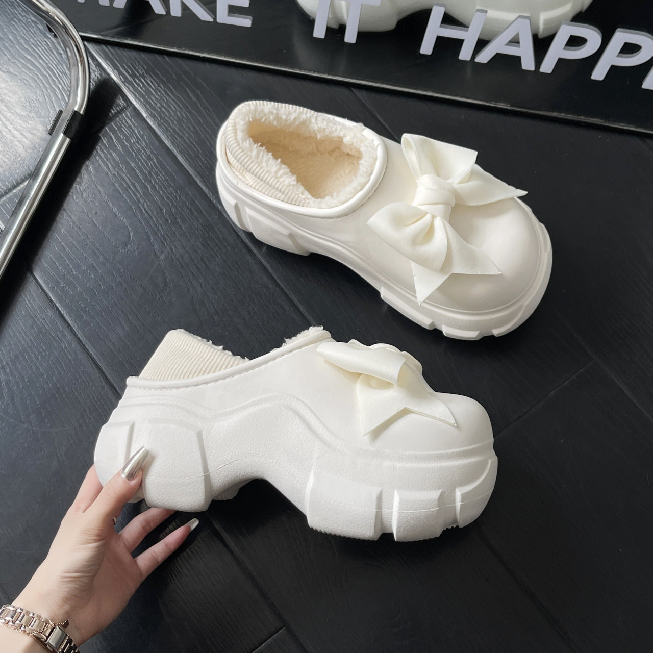Women's Warm Platform Sandals Bowknot Decoration Comfortable Outdoor Sandals