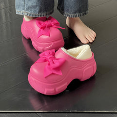 Women's Warm Platform Sandals Bowknot Decoration Comfortable Outdoor Sandals