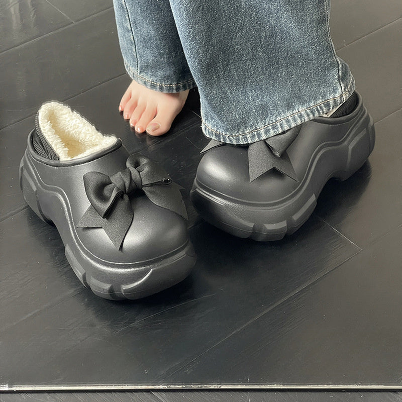Women's Warm Platform Sandals Bowknot Decoration Comfortable Outdoor Sandals