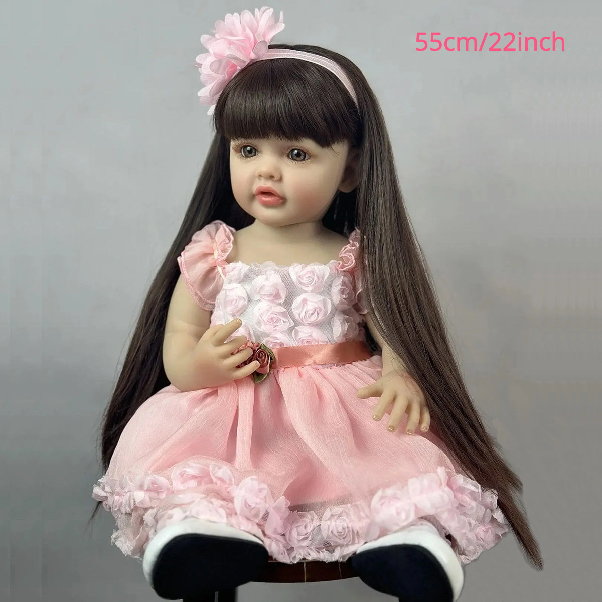 22 Inch Princess Doll with Long Hair Vinyl Full Body Reborn Girl Toy